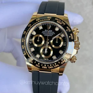 Daytona Oysterflex Yellow Gold Ceramic Bezel Black Dial with 8 Diamonds