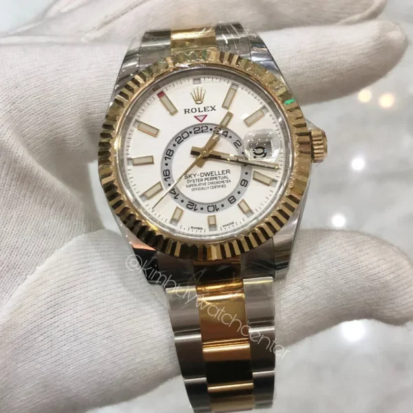 Rolex SKY-DWELLER White Dial Two Tone Steel and Yellow Gold Oyster Bracelet