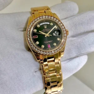 Rolex Special DAYDATE Black Dial with Diamonds and Ruby Yellow Gold
