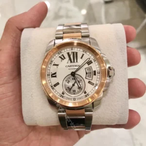 Cartier Calibre Two Tone Steel and Rose Gold White Dial
