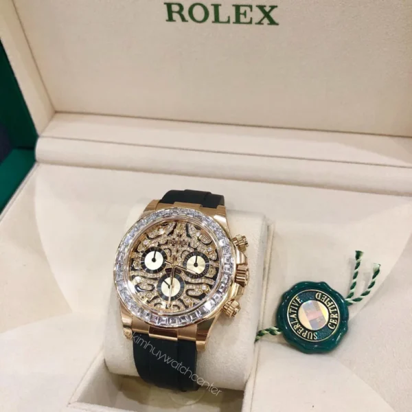 Rolex Daytona Eye of Tiger Edition Yellow Gold Pave Diamond Dial and Baguette Bezel - Image 4