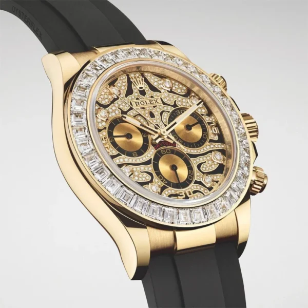 Rolex Daytona Eye of Tiger Edition Yellow Gold Pave Diamond Dial and Baguette Bezel - Image 2