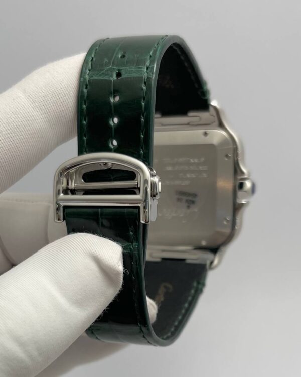 Cartier de Santos White Dial Stainless Steel with Green Alligator Strap - Image 3