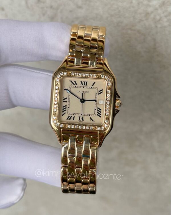 Cartier Panthère Yellow Gold Medium Size Cream Dial Diamond Bezel 27MM