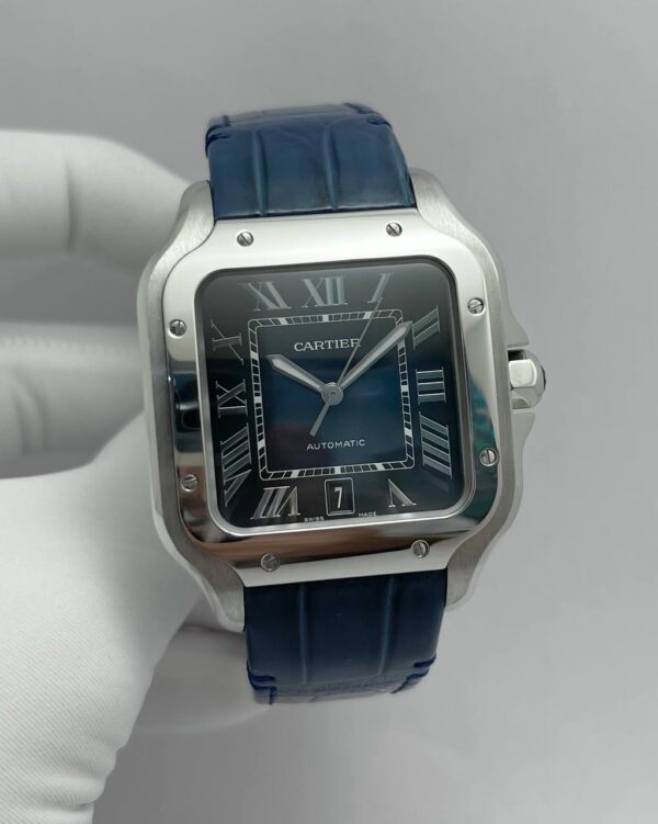 Cartier de Santos Blue Dial Stainless Steel with Blue Alligator Strap - Image 2