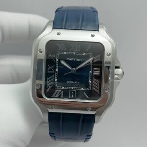 Cartier de Santos Blue Dial Stainless Steel with Blue Alligator Strap
