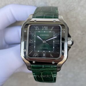 Cartier de Santos Blue Dial Stainless Steel with Green Alligator Strap