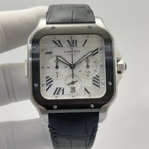 Cartier de Santos XL Chronograph White Dial ADLC Bezel Leather Strap
