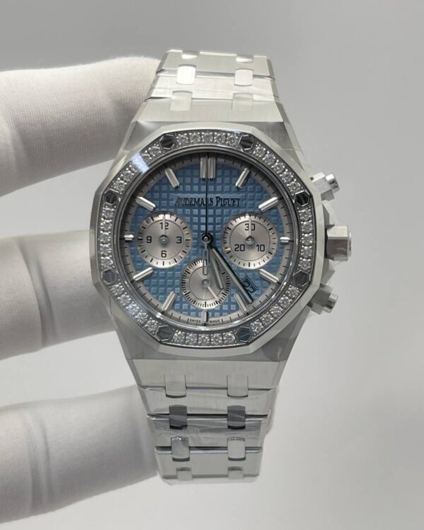 SKU01055 Audemars Piguets Royal Oak 26715ST Chrono Diamonds Bezel Ice Blue Dial