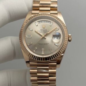 Rolex Daydate II Baguette Diamond Sundust Dial Rose Gold