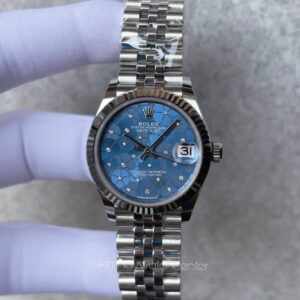 Rolex Datejust II Fluted White Gold Bezel Blue Floral with Diamonds Dial