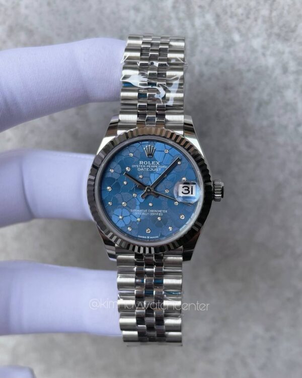 Rolex Datejust II Fluted White Gold Bezel Blue Floral with Diamonds Dial