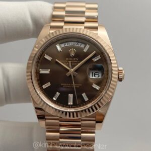 Rolex Daydate II Cholate Dial Baguette Numerals Everose Gold