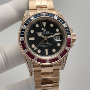 Rolex GMT Master II 126755SARU Rose Gold Blue & Red Gems