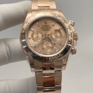 Rolex Daytona Pink Dial Baguette Diamonds Numerals Full Rose Gold