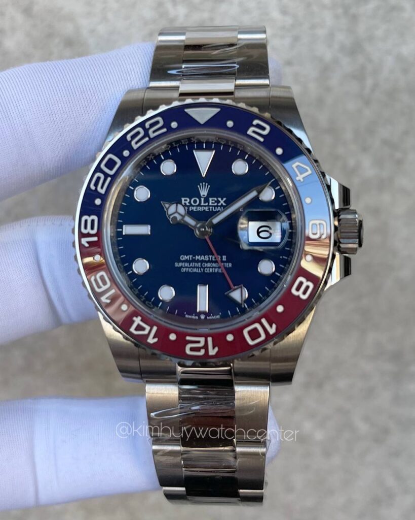 Rolex GMT Master II Pepsi Blue Dial Ceramic Bezel White Gold Oyster 