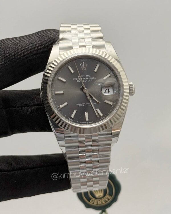 Rolex Datejust Grey Dial Fluted White Gold Bezel