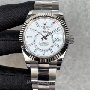 Rolex Sky Dweller White Gold Fluted Bezel White Dial Stainless Steel 42MM Automatic