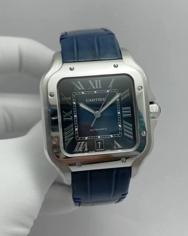 Cartier de Santos Blue Dial Stainless Steel with Blue Alligator Strap - Image 2